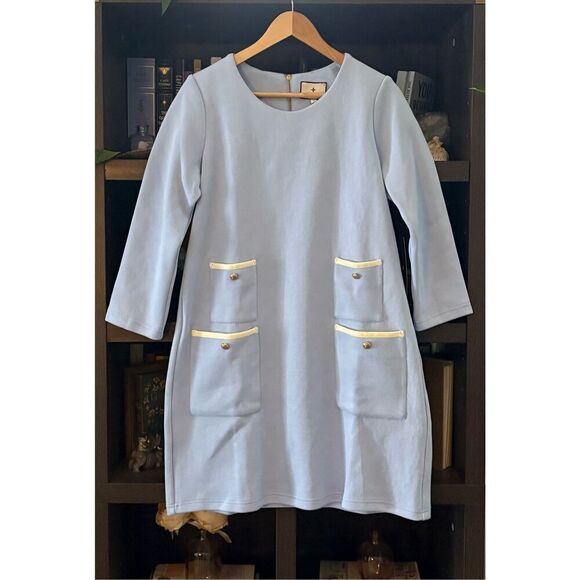 NWT Tuckernuck Light Blue Francoise Mod Knit 3/4 Sleeve Mini Dress Medium $228 - Picture 3 of 8